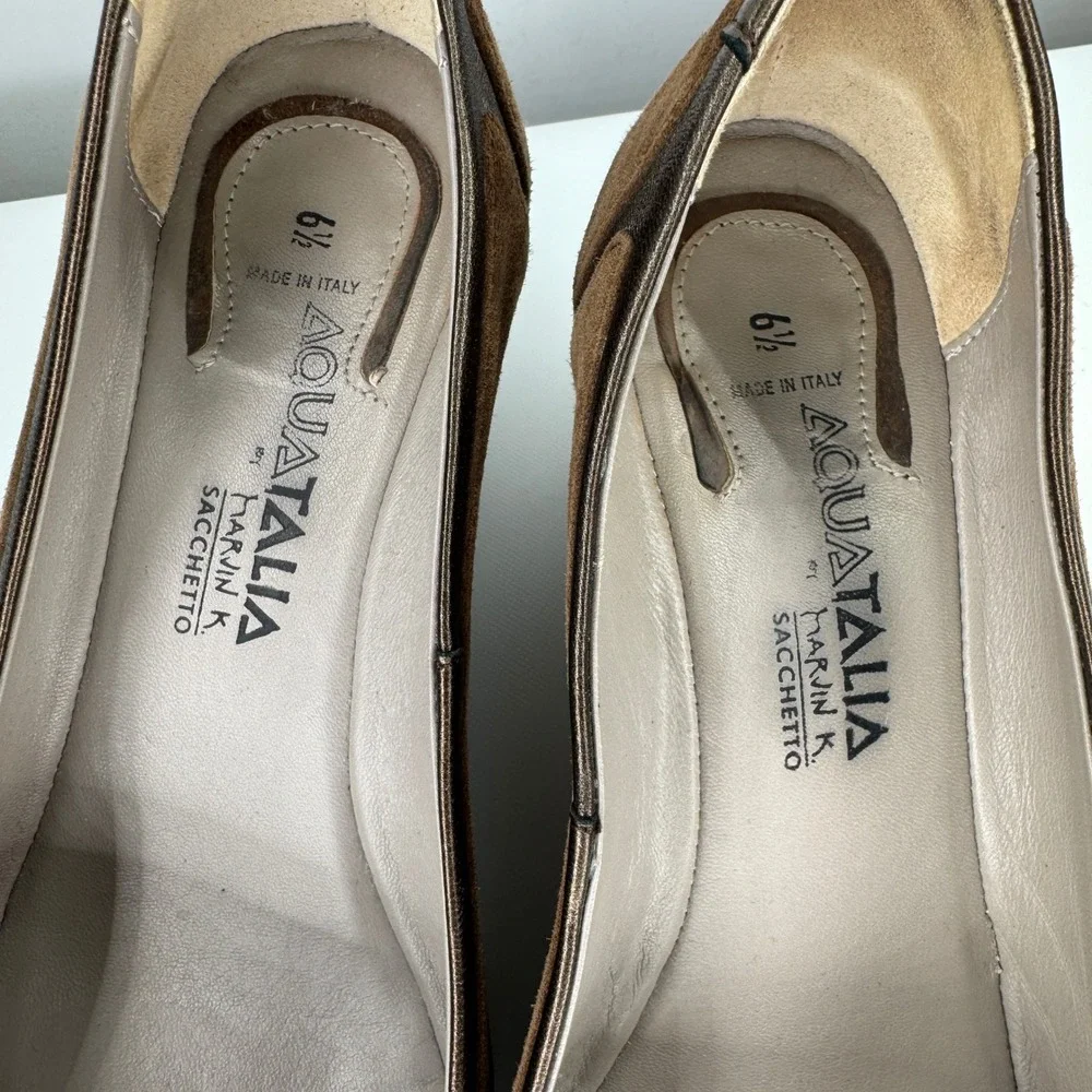 Aquatalia Marvin‎ K Pumps Women 6.5 Brown Suede Leather Pointed Toe Wedge Shoes